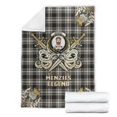 Clan Menzies Black  & White Ancient Tartan Gold Courage Symbol Blanket WH96 Clan Menzies Tartan Today